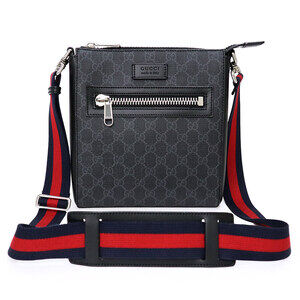 GUCCI Messenger Bag GG Supreme Canvas Leather Black Shoulder
